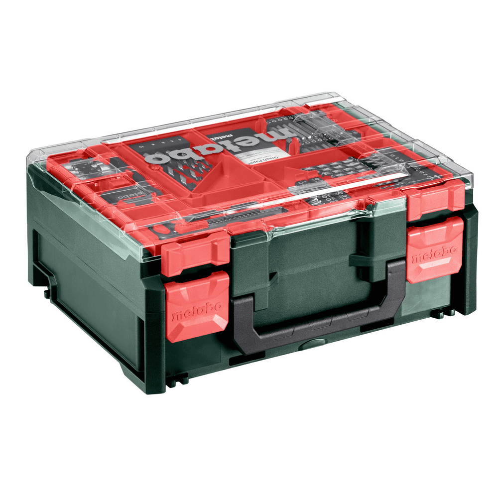 Metabo Akku-Bohrschrauber-Set BS 18 L BL, 18 V mit 2x Li-Power Akkus (18 V / 2.0 Ah), Ladegerät SC 36 und mobiler Werkstatt
