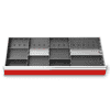 Metalleinteilung 9-teilig, R 36-16, Schubladennutzmass 900 x 400 mm, in 4 Blendenhöhen