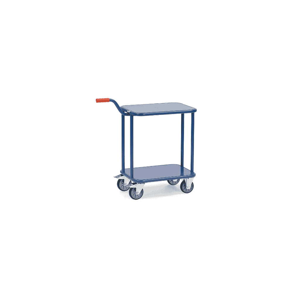 Fetra Plattformwagen mit Griff, blau, mit Holzplattform oder Stahlblech, 860 x 450 x 875 mm