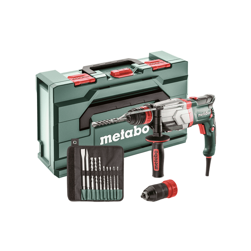 Metabo Multihammer UHEV 2860-2 Quick, 1100 Watt, mit metaBox 145 L und SDS-plus-Bohrer- / Meisselsatz (10-tlg.)