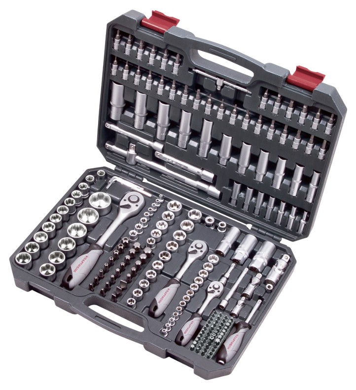 KRAFTWERK Werkzeugkoffer, Steckschlüssel-Satz, BASIC-LINE, inkl. Werkzeug, 1/4"+ 3/8" + 1/2", 200-teilig