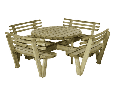 PLUS Kombi-Gartenmöbel, druckimprägniert, rund, inkl. Rückenlehnen, 2370 x 2370 x 720 / 840 mm
