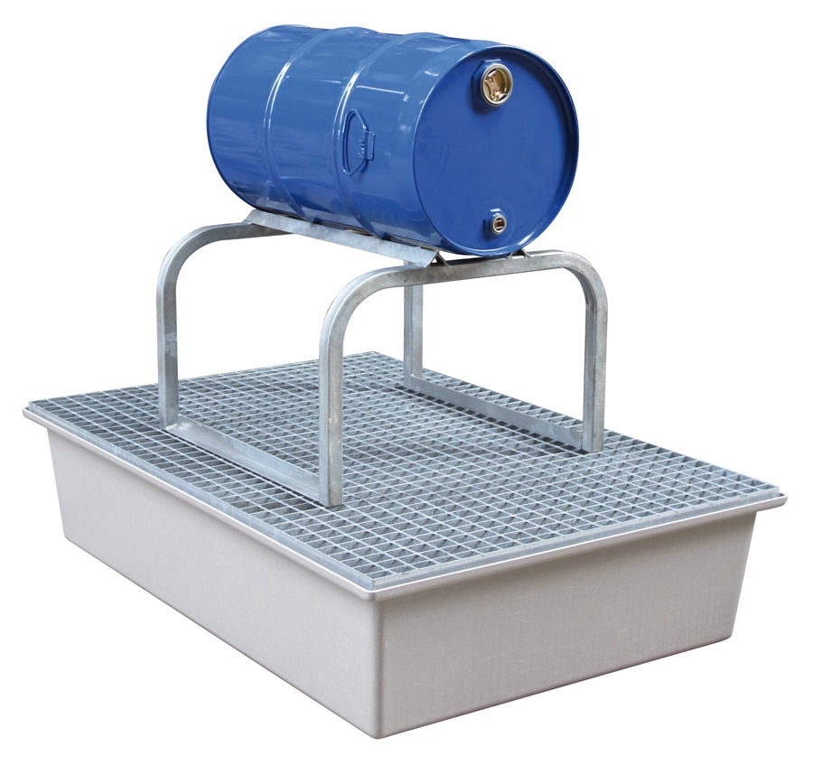 Supports galvanisés pour fûts de 60 l et 200 l, adaptés aux bacs de rétention en PRV, PE et acier