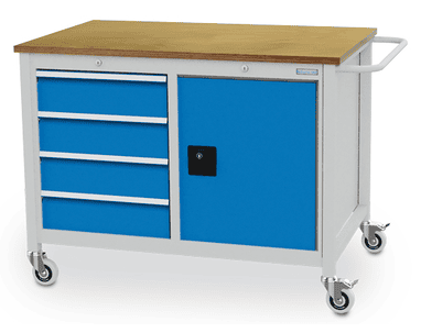 Bedrunka+Hirth Établi mobile, R 18-24, 4 tiroirs, 1 porte à battants, 1250 x 750 x 935 mm