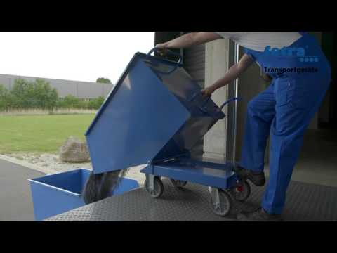 Fetra Benne avec robinet de vidange 250 litres, capacité de charge 750 kg, revêtement époxy bleu RAL 5007