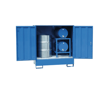 Support peint pour bac de rétention fermé (Art. 5145), adapté au stockage de 2 fûts de 60 l