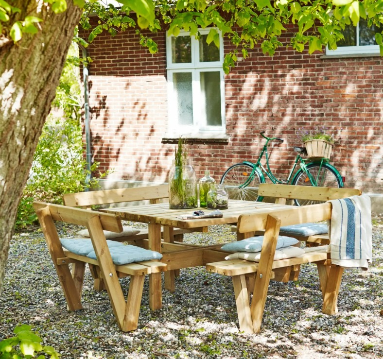 PLUS Combi-Meuble de jardin, imprégné sous pression, quadrangulaire, 2370 x 2370 x 720 / 840 mm