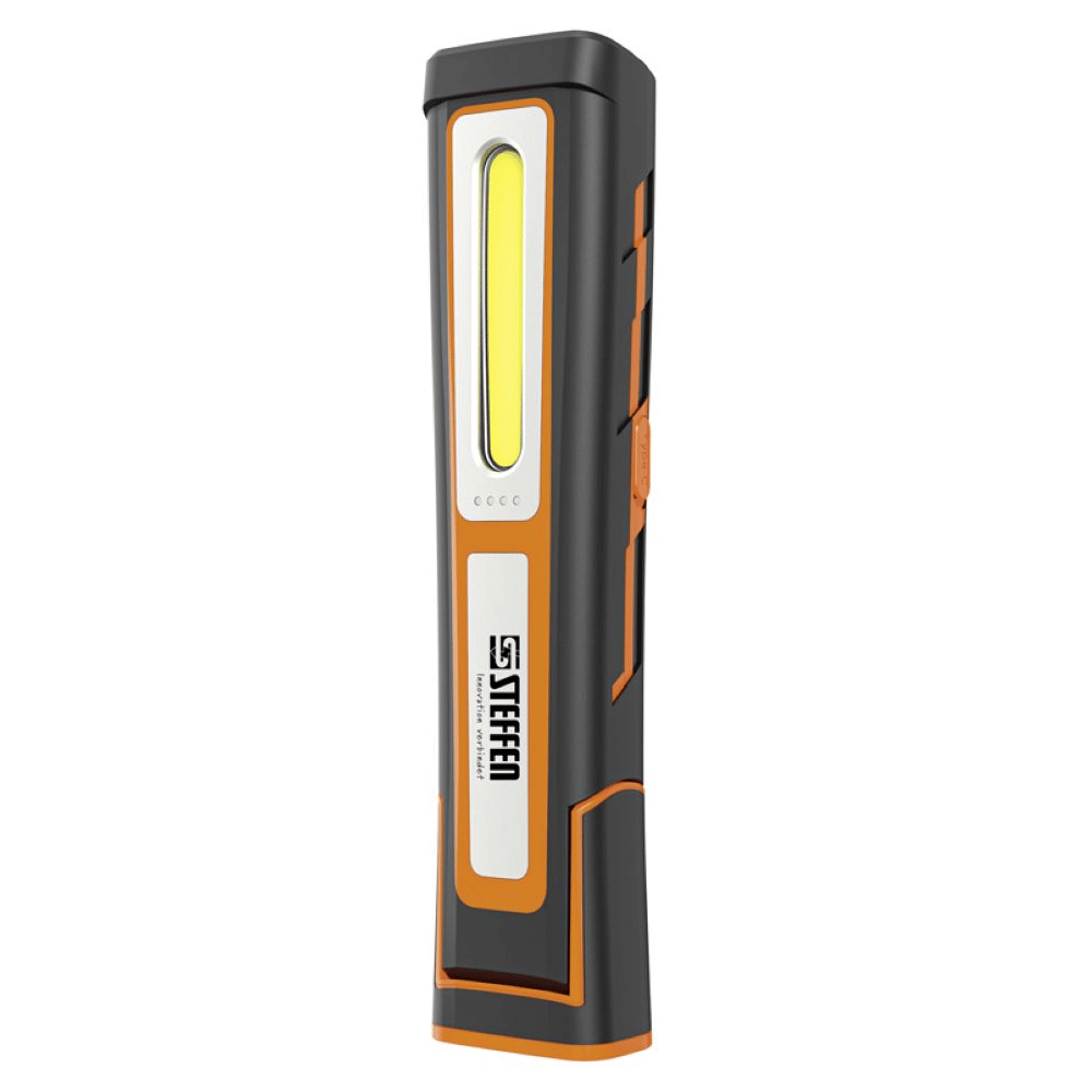 Steffen LED Akku-Arbeitsleuchte 10 W, 1'000 + 180 lm, 5700 K, 180° drehbar, IP65, schwarz/orange