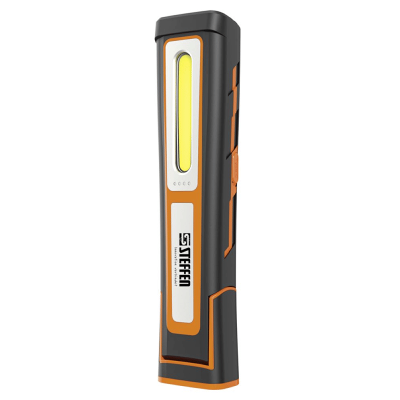 Steffen LED Akku-Arbeitsleuchte 10 W, 1'000 + 180 lm, 5700 K, 180° drehbar, IP65, schwarz/orange