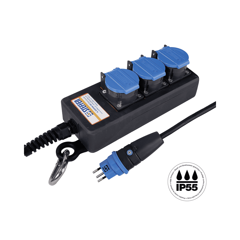 Steffen Steckdosenleiste PROFESSIONAL, T13 Steckdosen, 10 A, GdV 3 x 1.5mm², IP55, schwarz/blau, diverse Ausführungen