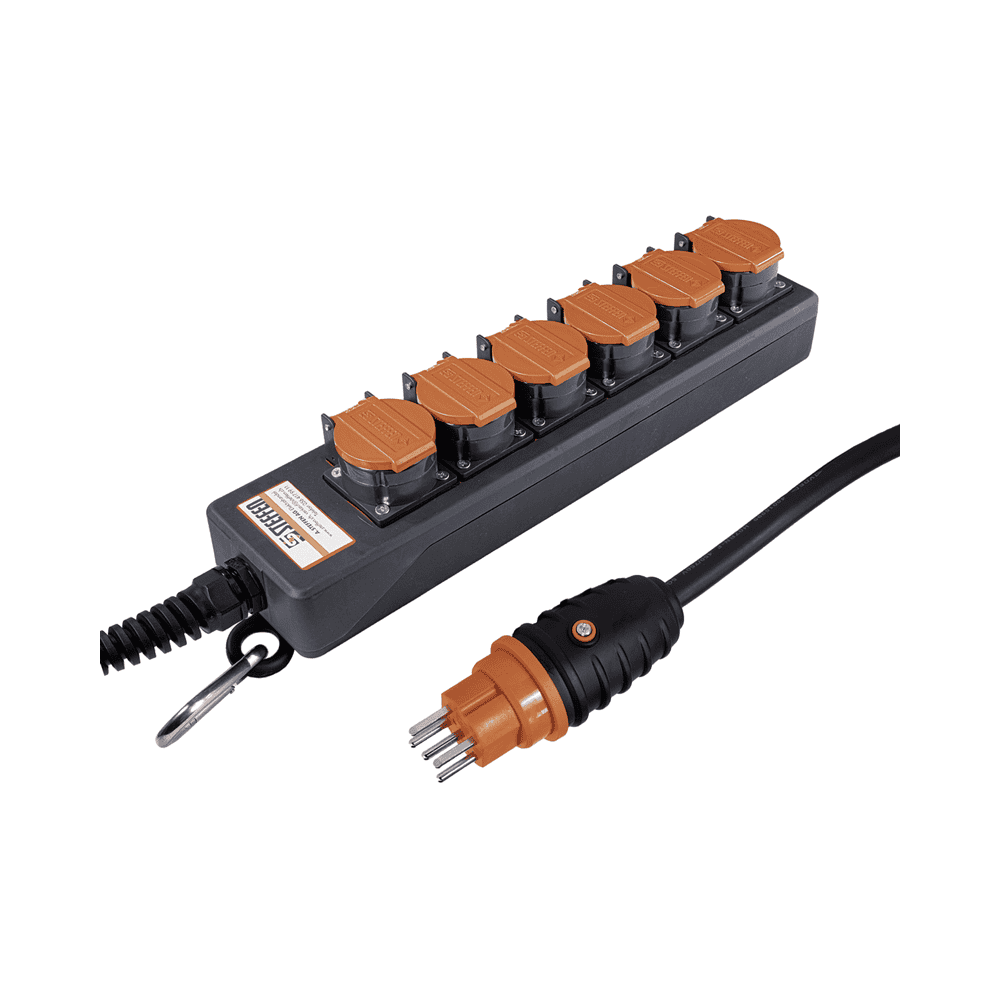 Steffen Steckdosenleiste PROFESSIONAL, T15 Steckdosen, 10 A, GdV 5 x 1.5mm², IP55, schwarz/orange, diverse Ausführungen