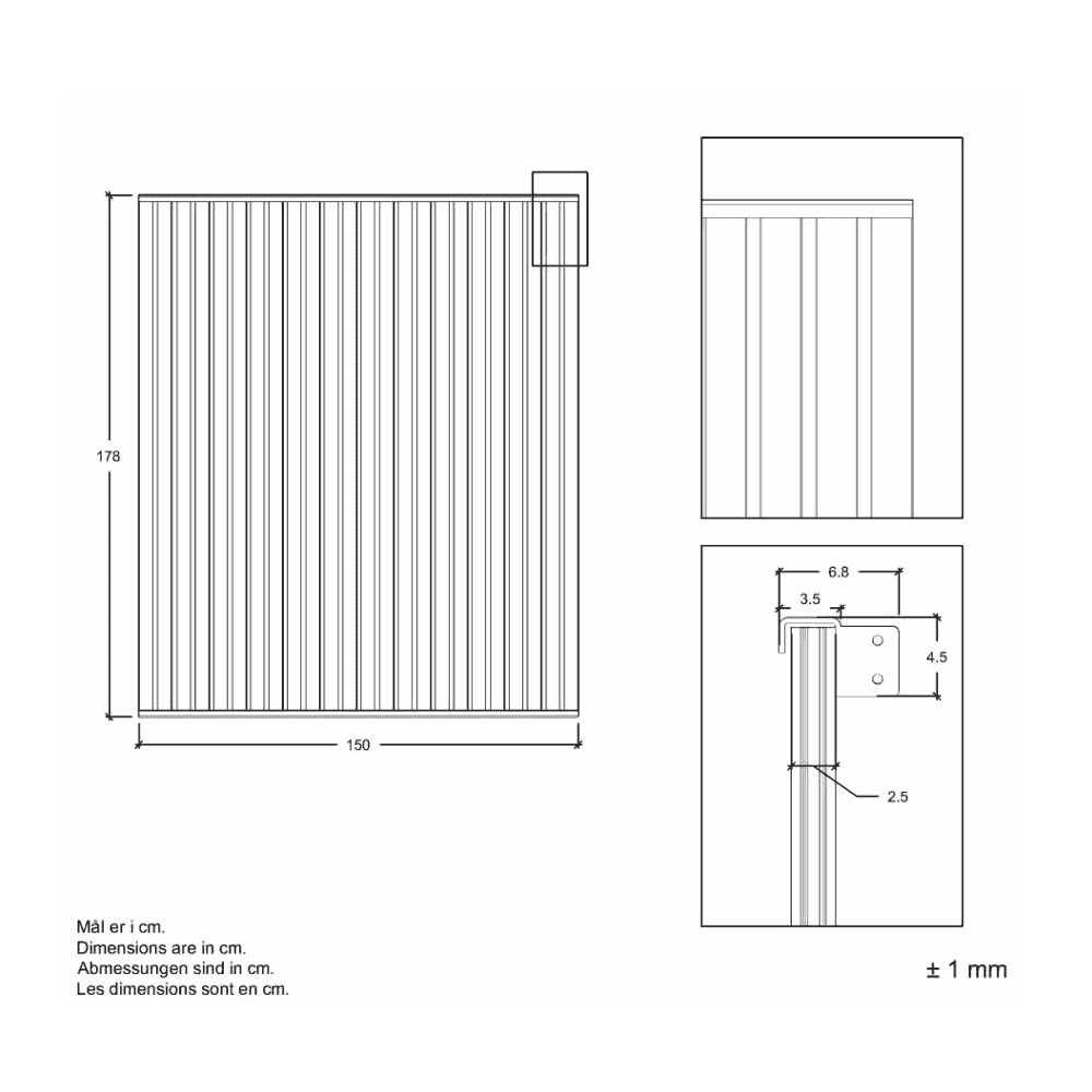 PLUS Noor Zaun aus Holz, Schwarz RAL 9005, LxBxH 1500 x 35/68 x 1780 mm