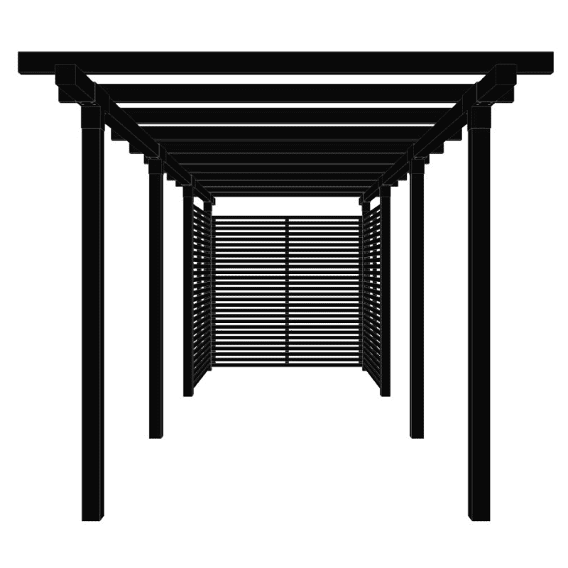 PLUS Pergola double avec clôture Tokyo, noir RAL 9005, modèle 3, L x P x H 6 640 x 2 380 x 2 170 mm