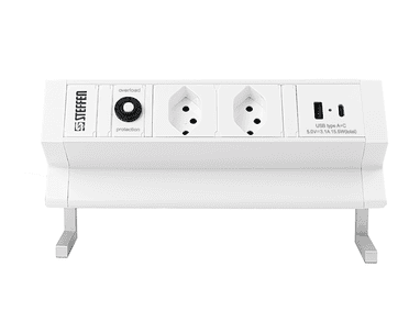 Steffen Tisch-Steckdosenleiste ALU DESK, 2 x T13 Steckdosen, 1 x USB-A, 1 x USB-C, 10 A, IP20, 1.5 m Kabel, in zwei Farben