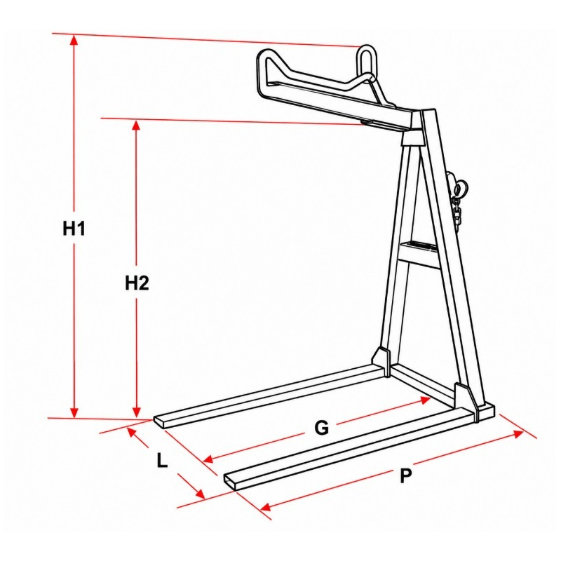 Fourche de grue Special avec équilibrage manuel de la charge, capacité de charge 600–800 kg, acier peint