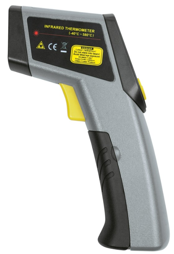 KRAFTWERK Digitales Infrarot-Thermometer mit Laserzielpunkt, LCD-Display und 9 V-Batterie
