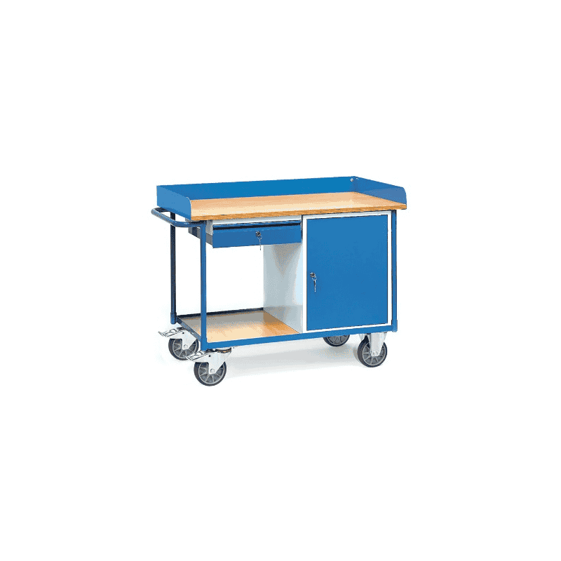 Fetra Werkstattwagen mit Arbeitsplatten, Tragkraft 400 kg, 1 Schrank und 1 Schublade, 1220 x 650 x 930 mm
