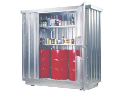 Conteneurs sécurisés avec ventilation pour le stockage de liquides inflammables en différentes versions sur demande
