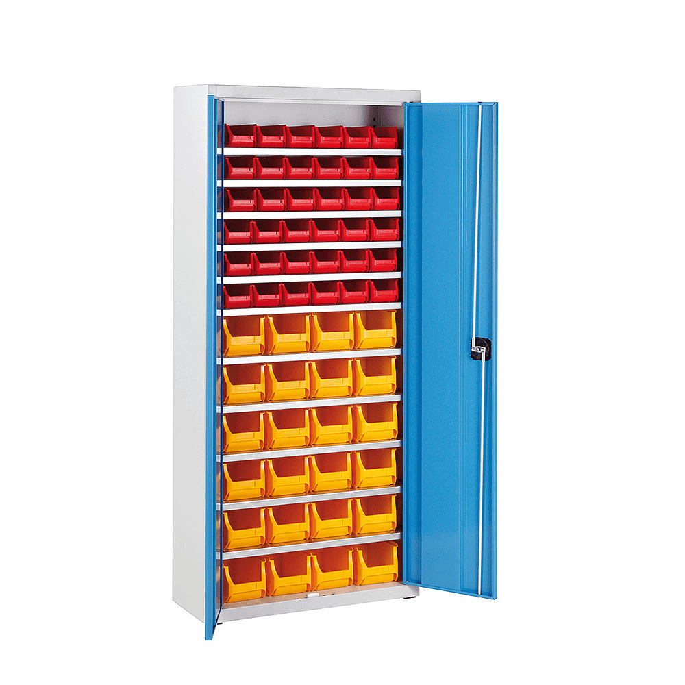 Magazinschrank mit 60 Sichtlagerkästen