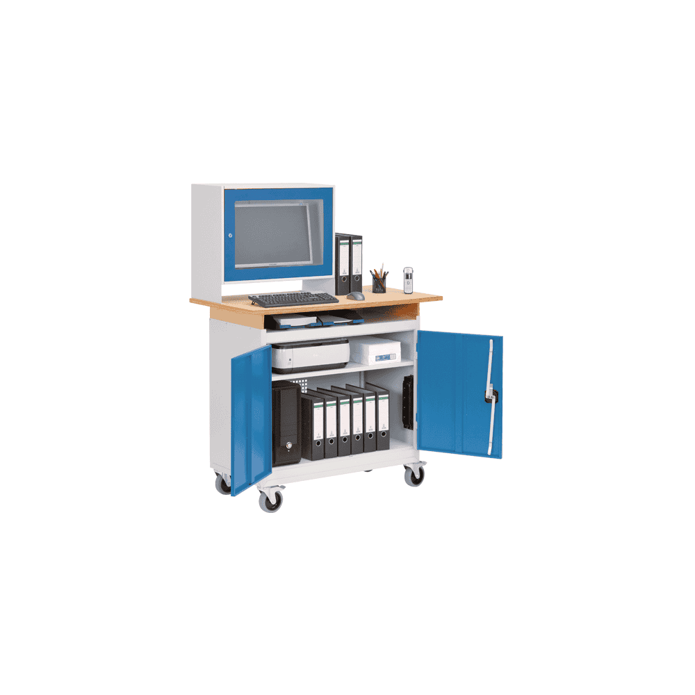 Bedrunka+Hirth Mobiler Computerschrank mit Holzauflage und Monitoraufsatzgehäuse für 24" Monitor, 1200 x 600 x 1660 mm