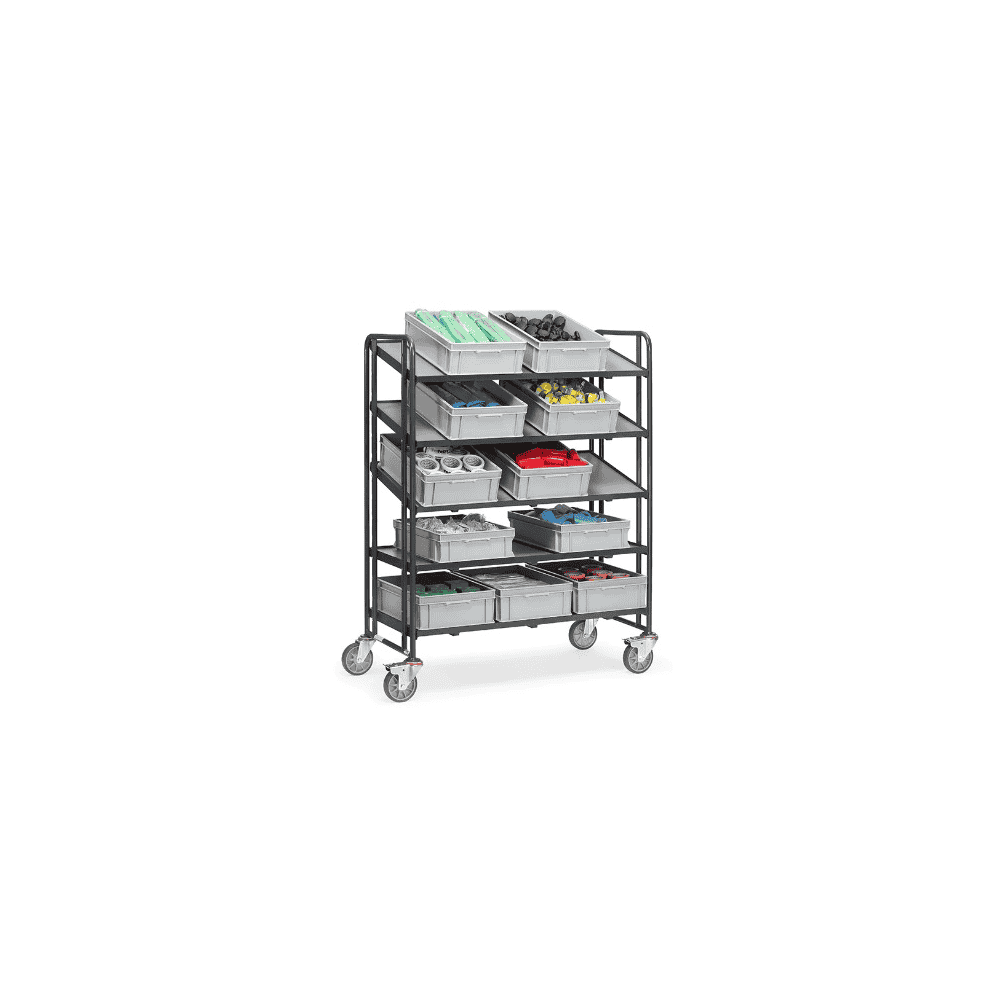 Eurokastenwagen "GREY EDITION", 5 Etagenrahmen mit Holzwerkstoffplatte, Rand 13 mm hoch, 1372 x 685 x 1686 mm