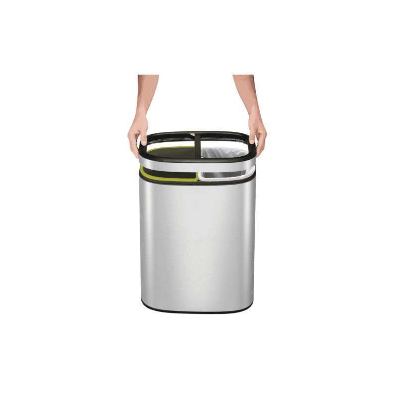 Poubelle OLI CUBE 2 compartiments sans couvercle, en acier inoxydable, 10 + 10 litres