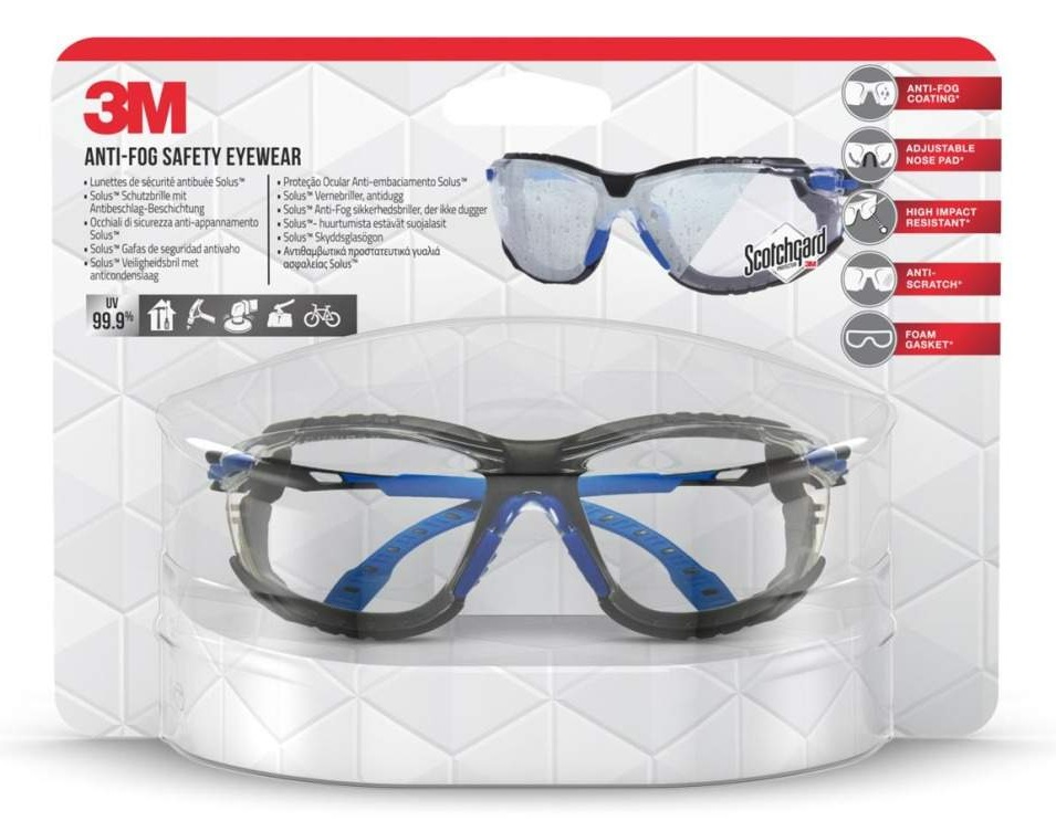 3M Lunettes de protection avec traitement antibuée Solus 1000 noir/bleu ,1 pièce