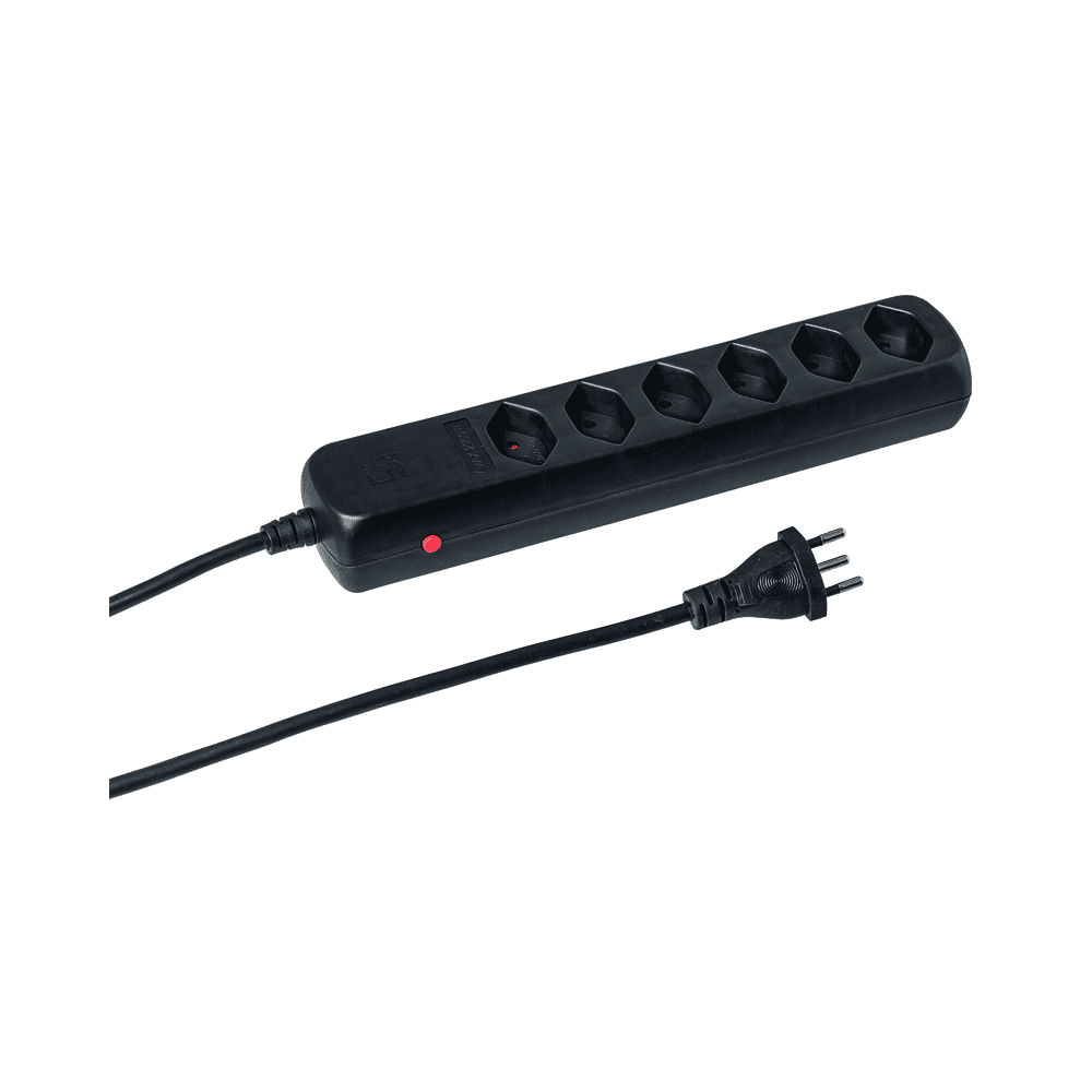 Steffen Steckdosenleiste POWER EASY, 6 x T13 Steckdosen, IP20, 1.5 m Kabel, mit Überstromschutz und Reset-Knopf