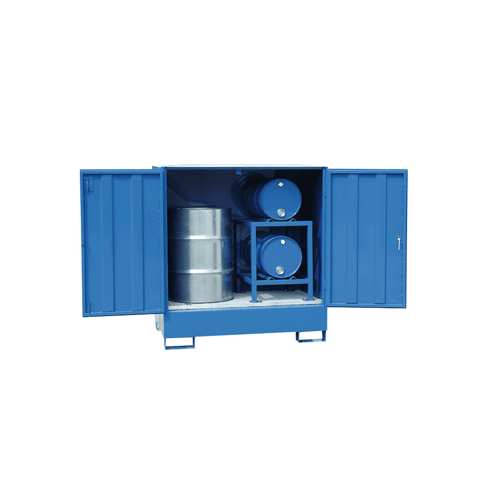 Support peint pour bac de rétention fermé (Art. 5145), adapté au stockage de 2 fûts de 60 l
