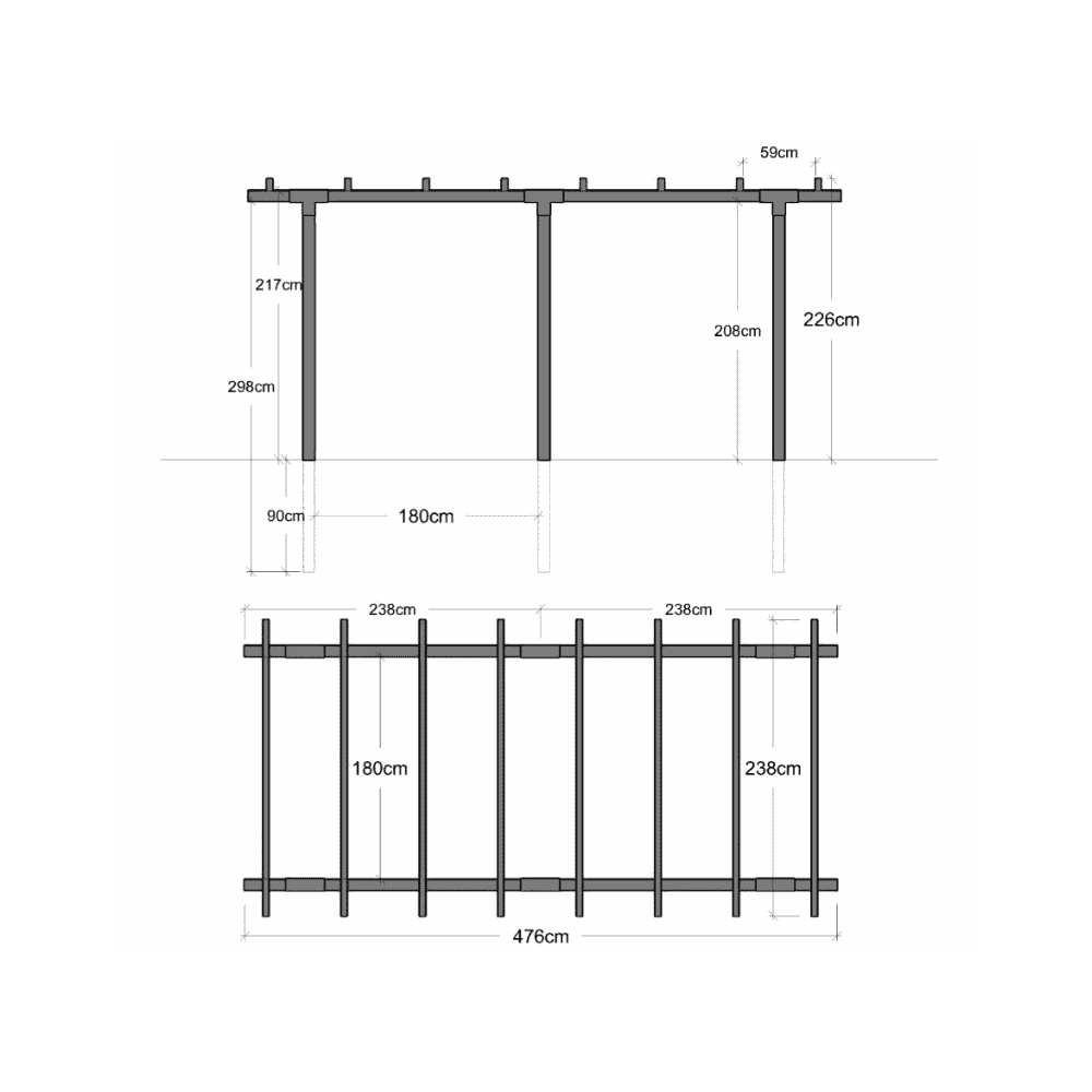 PLUS Pergola double, noir RAL 9005, modèle 2, L x P x H 4760 x 2380 x 2260 mm