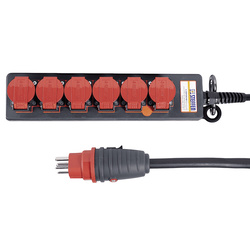 Steffen Multiprise PROFESSIONAL, prises de courant T25, 16 A, GdV 5 x 2.5mm², IP55, noir/rouge, différents versions