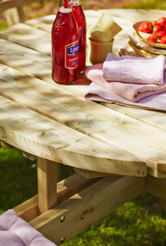 PLUS Combi-Meuble de jardin, imprégné sous pression, rond, inclus dosserets, 2370 x 2370 x 720 / 840 mm
