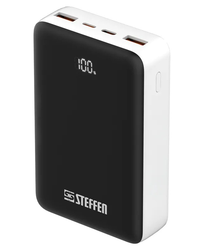 Steffen Powerbank 65 W PD3.0, 20'000 mAh, USB-C/USB-A, max. 20 V / 3.25 A, weiss/schwarz