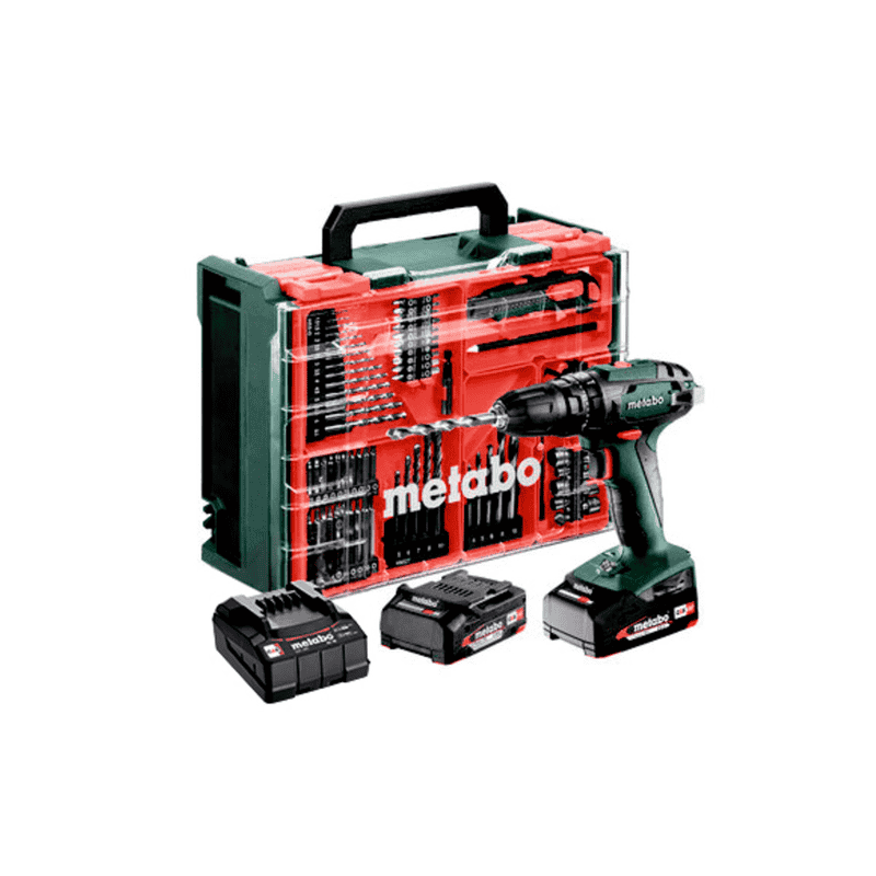 Metabo Akku-Schlagbohrschrauber-Set SB 18, mit 2x Li-Power Akkus (18 V / 2.0 Ah), Ladegerät SC 36 und mobiler Werkstatt