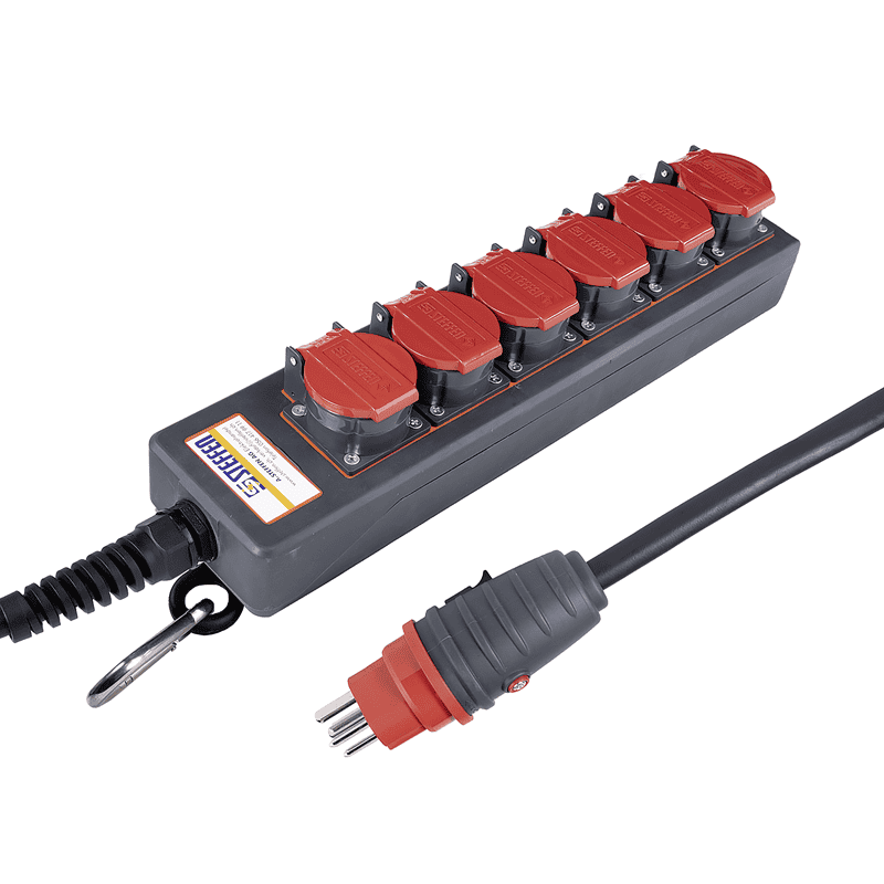 Steffen Multiprise PROFESSIONAL, prises de courant T25, 16 A, GdV 5 x 2.5mm², IP55, noir/rouge, différents versions