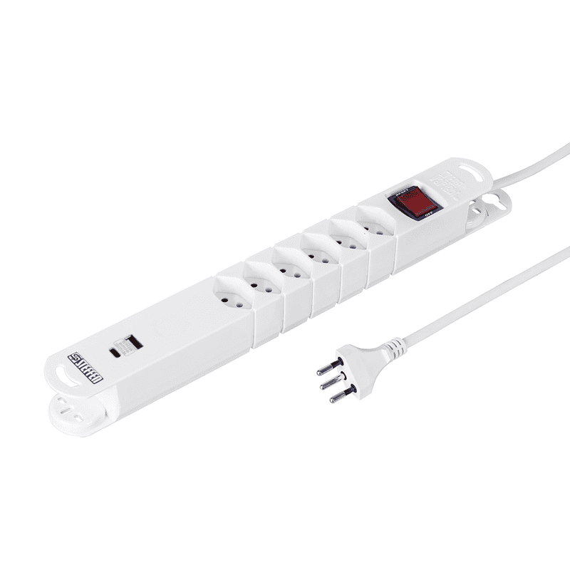 Steffen Steckdosenleiste VARIABL, 6 x T13 Steckdosen, 1 x USB-A, 1 x USB-C PD (18W), mit Schalter, 3 m Kabel, in 2 Farben