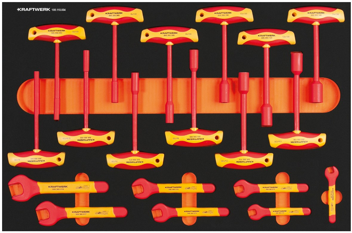 KRAFTWERK VDE Einmaul- und T-Griff Steckschlüssel-Einlage, 600 × 400 mm, 19-teilig