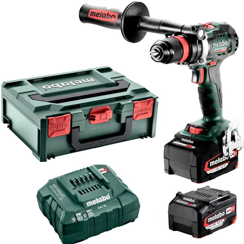 Metabo Perceuse-visseuse à batterie BS 18 LTX BL Q I, avec 2x batteries Li-Power (18 V / 5.2 Ah), chargeur ASC 55 et metaBOX 145 L