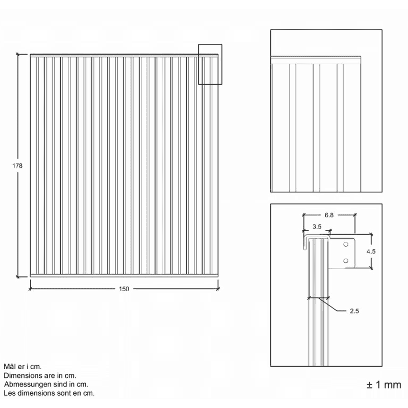 PLUS Noor Zaun aus Holz, Schwarz RAL 9005, LxBxH 1500 x 35/68 x 1780 mm