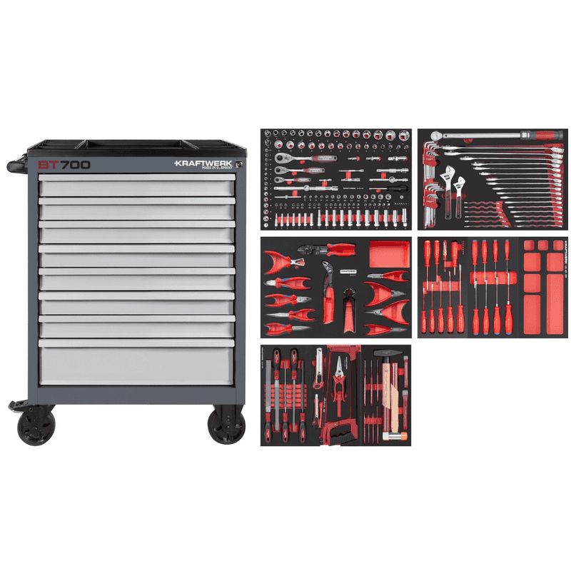 KRAFTWERK BT LINE Werkstattwagen BT700 8 Schubladen, PB+KNIPEX, inkl. Werkzeug, 250-teilig