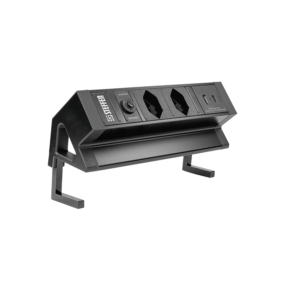 Steffen Multiprise de table ALU DESK, 2 prises de courant T13, 1 USB-A, 1 USB-C, 10 A, IP20, câble de 1.5 m, en deux couleurs
