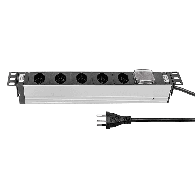 Steffen Steckdosenleiste ALU MODULAR SILVER, 5 x T13, 10 A, IP20, 3 m Kabel, mit Schalter, silber/schwarz