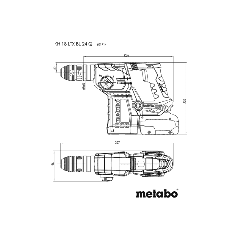 Metabo Akku-Hammer KH 18 LTX BL 24 Q, 18 V mit Quick-Wechselfutter, in drei Ausführungen