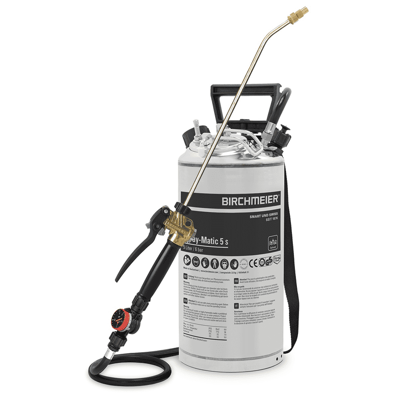 Birchmeier Druckspeicher-Sprühgerät Spray-Matic 5 S, für Bauprofis, mit Handpumpe und Pressluftanschluss, Füllmenge 5 l