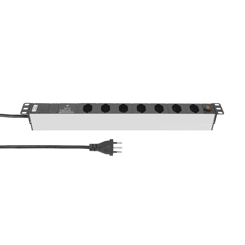 Steffen Steckdosenleiste ALU MODULAR SILVER, 7 x T13, 10 A, IP20, 3 m Kabel, mit Überspannungsschutz, silber/schwarz