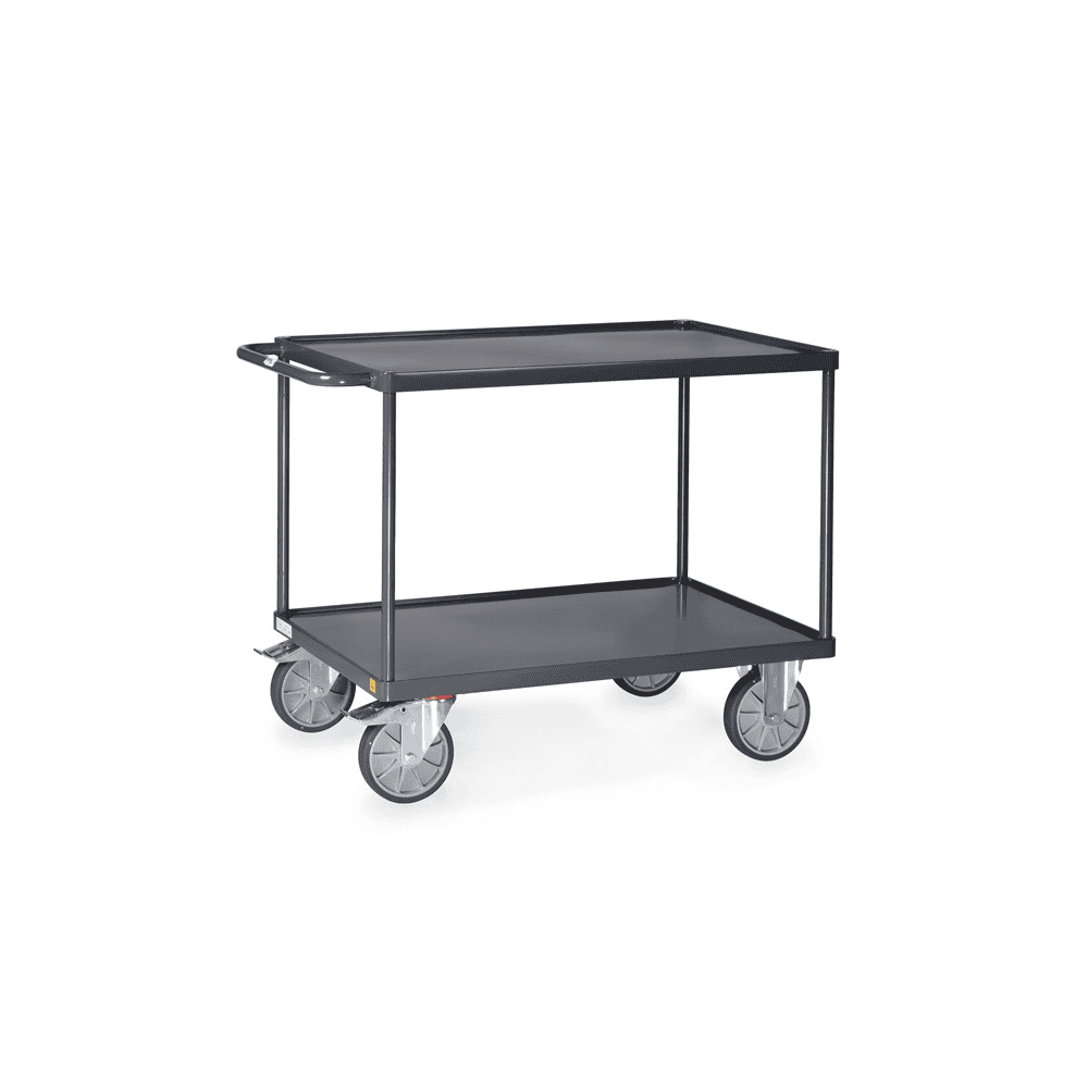 Fetra ESD-Tischwagen mit Stahlblech-Wannen bis 600 kg, rechteckige Ladefläche, elektrisch leitfähige Ausführung