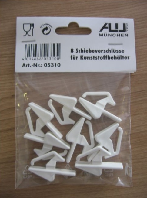 Schiebeverschlüsse zu Kunststoffbehälter, 8 Stück