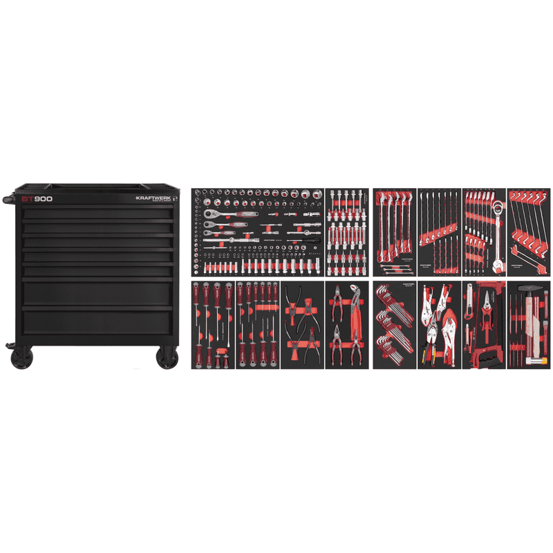KRAFTWERK BT900 BT LINE Wertkstattwagen, 7 Schubladen, schwarz, 290-teilig BxTxH 919x474x1000 mm
