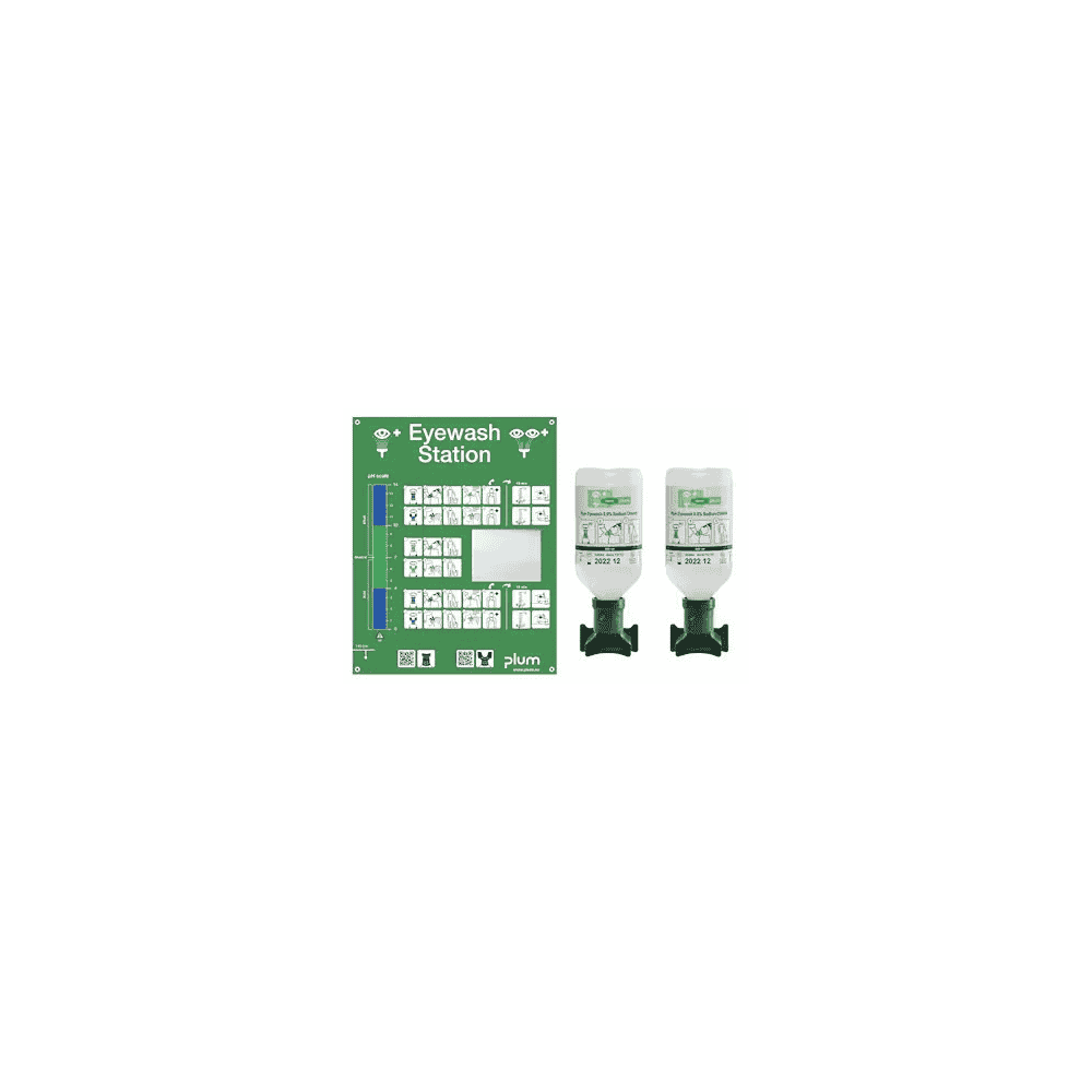Station de rinçage oculaire Plum 4694, station murale avec 2 × 500 ml de solution de rinçage oculaire, durée de conservation 3 ans