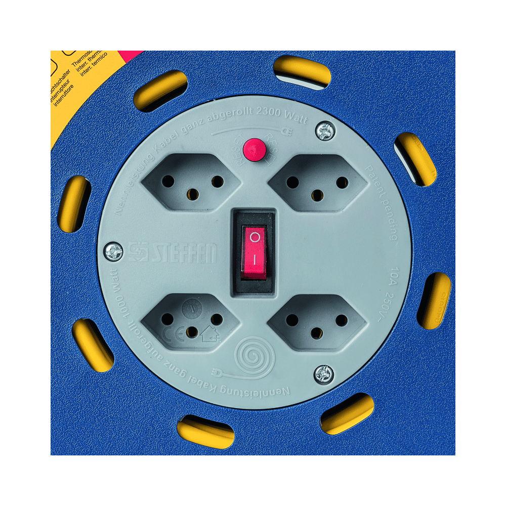 Steffen Kunststoff-Kabelrolle LOOP, 4 x T13, Td 3×1 mm², Thermoschutz, IP20, blau/grau, verschiedene Längen